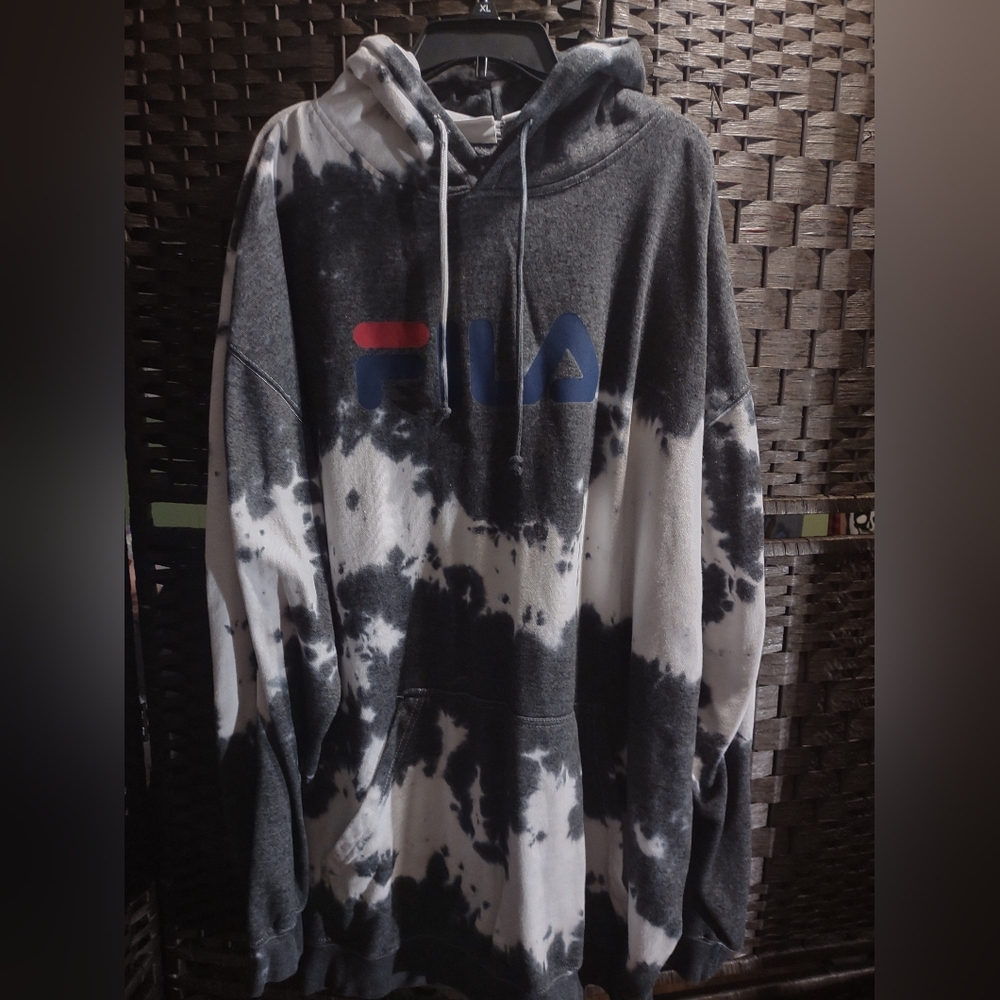 Fila Men's Big & Tall Classic Pullover Hoodie Gray White Tie Dye 4XLT
